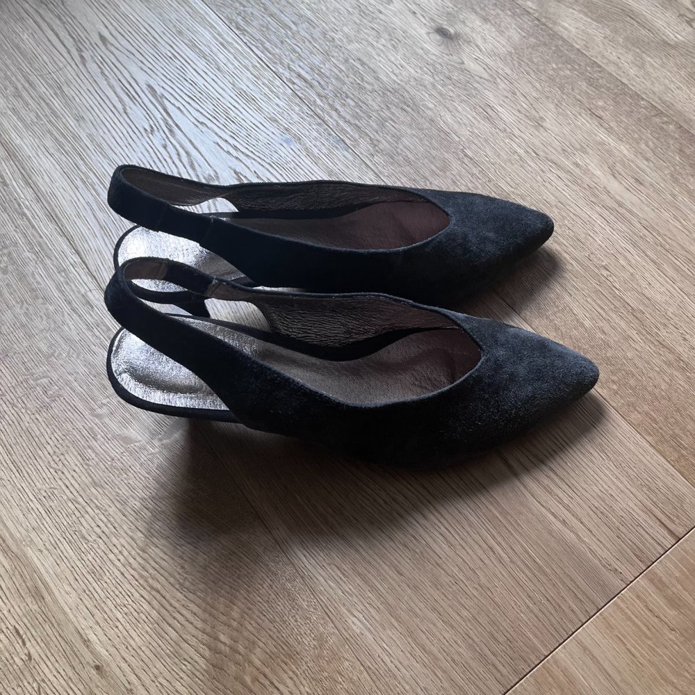 Jeffrey Campbell Slingback Kitten Heels - Dark Grey Suede Size 7.5 - Picture 4 of 5